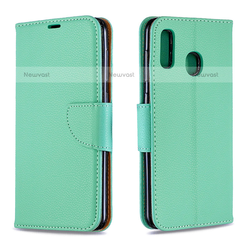 Leather Case Stands Flip Cover Holder B06F for Samsung Galaxy A20 Green