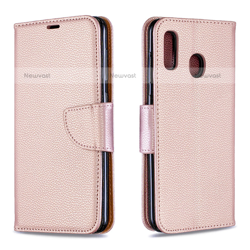 Leather Case Stands Flip Cover Holder B06F for Samsung Galaxy A20 Rose Gold