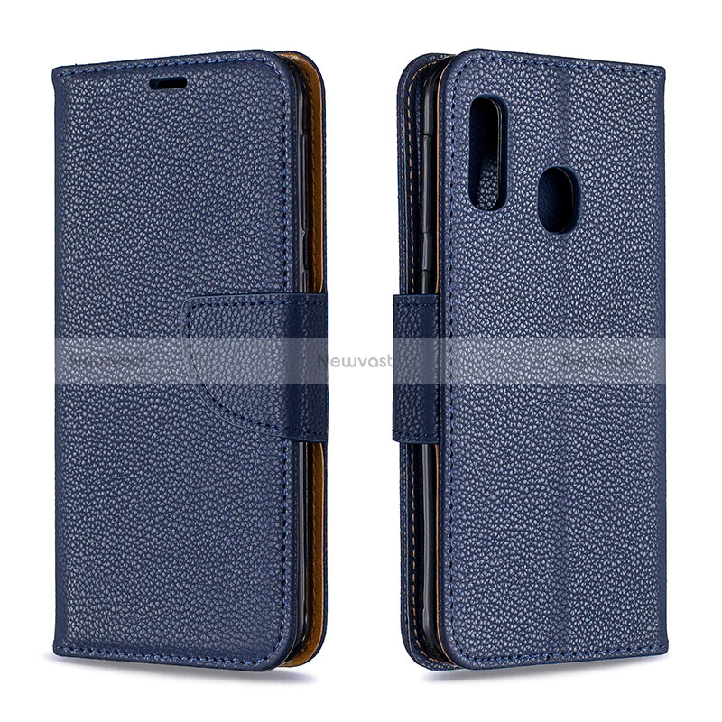 Leather Case Stands Flip Cover Holder B06F for Samsung Galaxy A20e Blue