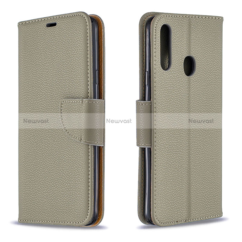 Leather Case Stands Flip Cover Holder B06F for Samsung Galaxy A20s Gray