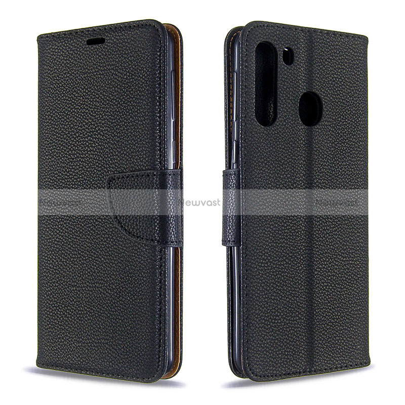 Leather Case Stands Flip Cover Holder B06F for Samsung Galaxy A21 Black