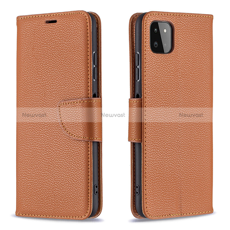 Leather Case Stands Flip Cover Holder B06F for Samsung Galaxy A22 5G Brown