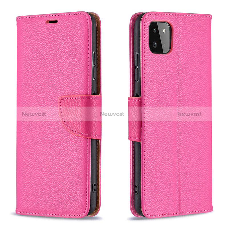 Leather Case Stands Flip Cover Holder B06F for Samsung Galaxy A22s 5G Hot Pink