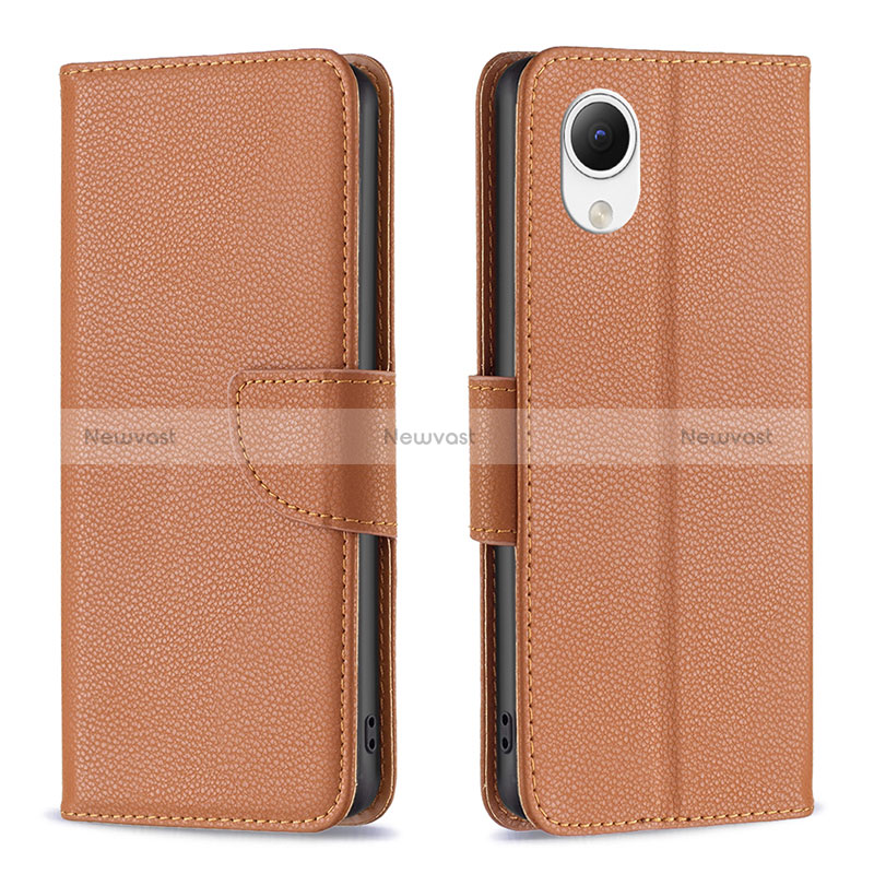 Leather Case Stands Flip Cover Holder B06F for Samsung Galaxy A23e 5G Brown
