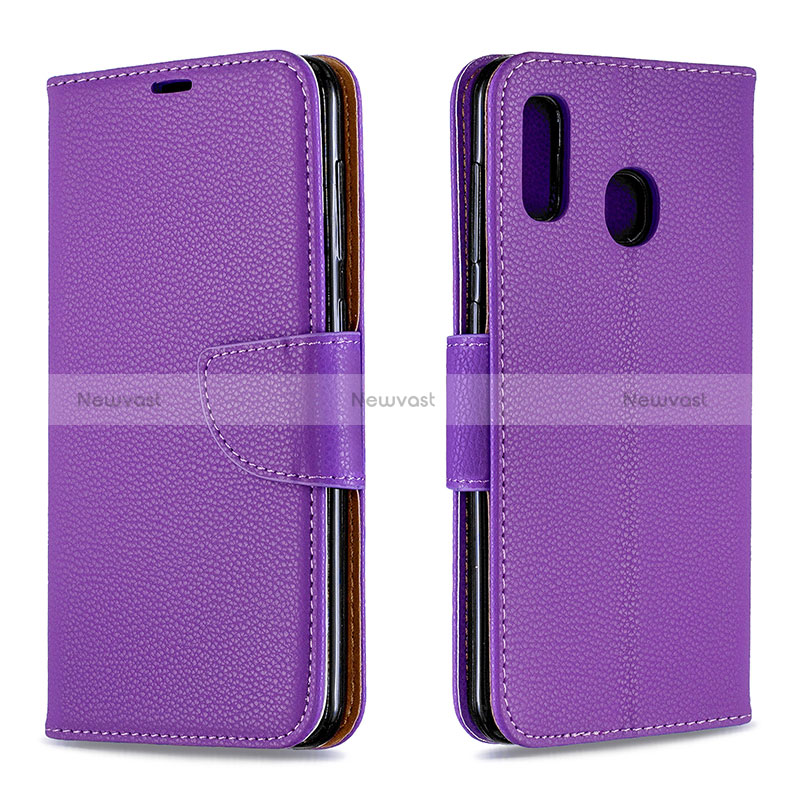 Leather Case Stands Flip Cover Holder B06F for Samsung Galaxy A30 Purple