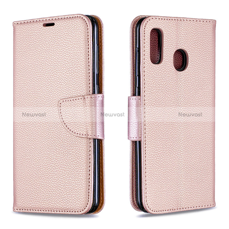 Leather Case Stands Flip Cover Holder B06F for Samsung Galaxy A30 Rose Gold