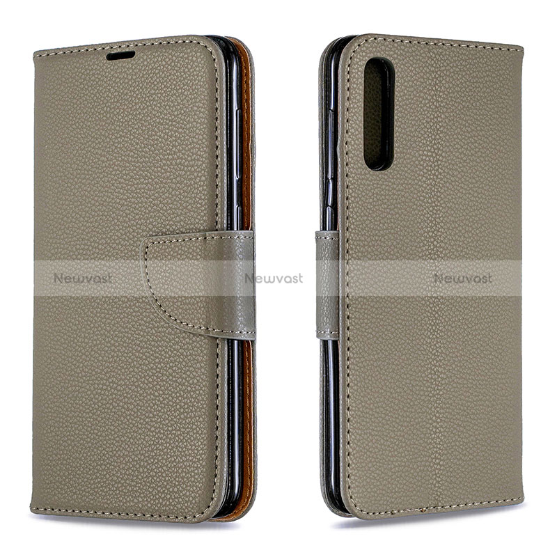 Leather Case Stands Flip Cover Holder B06F for Samsung Galaxy A30S Gray