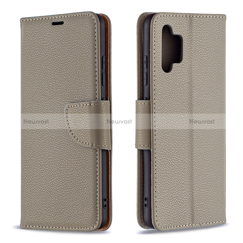 Leather Case Stands Flip Cover Holder B06F for Samsung Galaxy A32 4G Gray