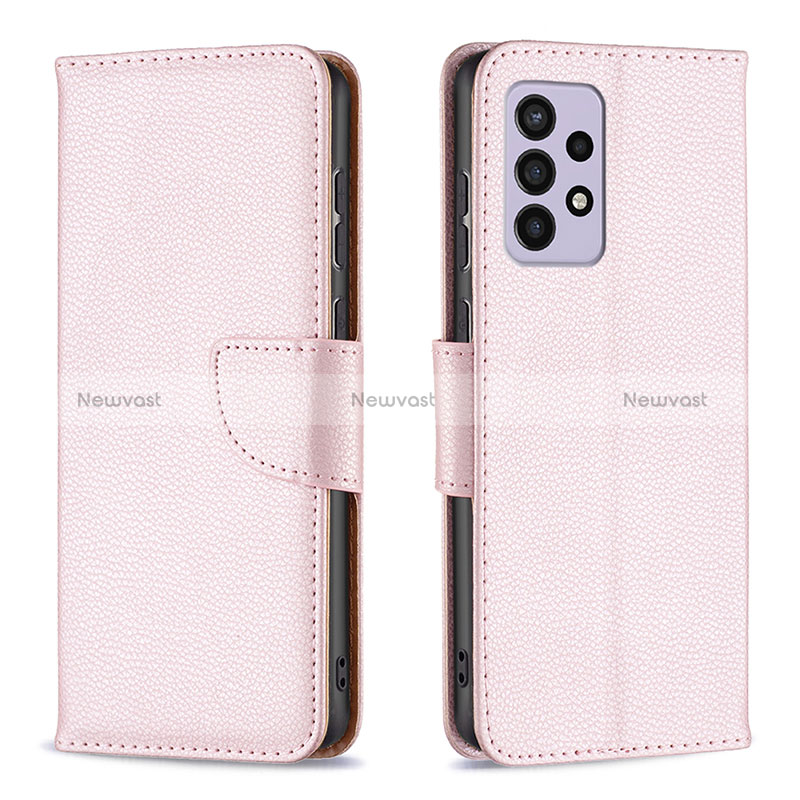 Leather Case Stands Flip Cover Holder B06F for Samsung Galaxy A33 5G Rose Gold