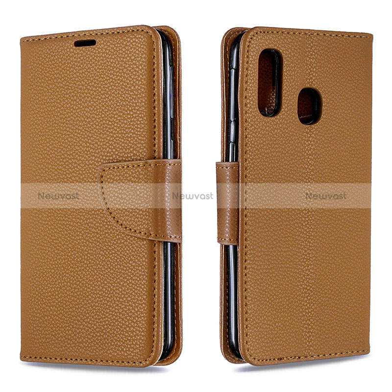 Leather Case Stands Flip Cover Holder B06F for Samsung Galaxy A40 Brown