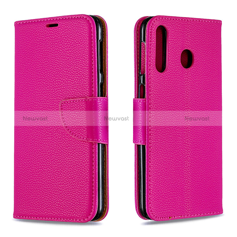 Leather Case Stands Flip Cover Holder B06F for Samsung Galaxy A40s Hot Pink