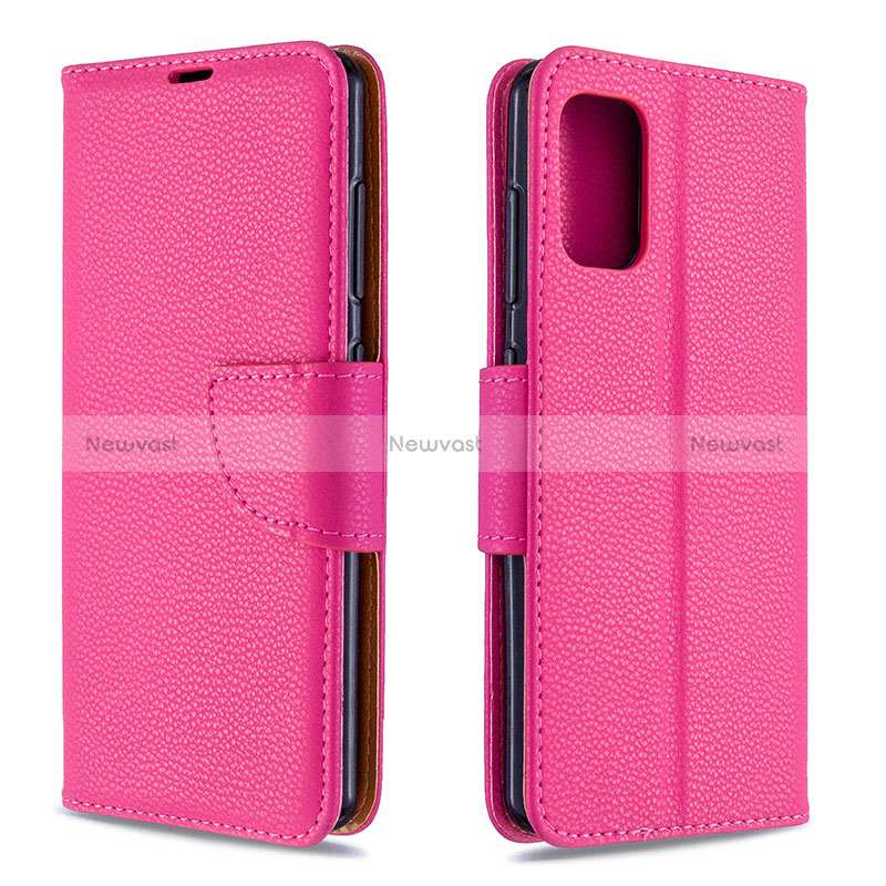 Leather Case Stands Flip Cover Holder B06F for Samsung Galaxy A41 Hot Pink