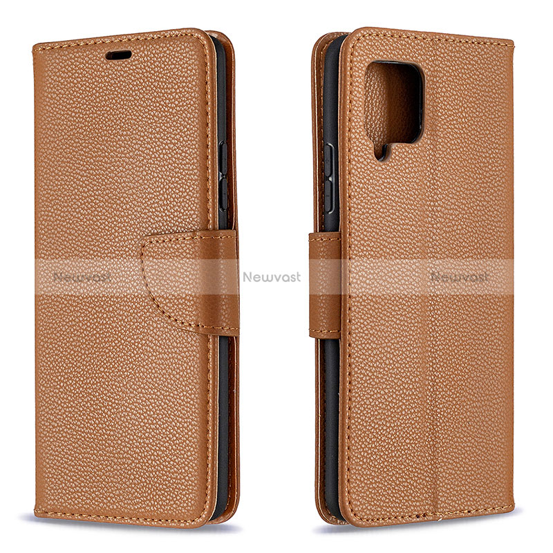 Leather Case Stands Flip Cover Holder B06F for Samsung Galaxy A42 5G Brown