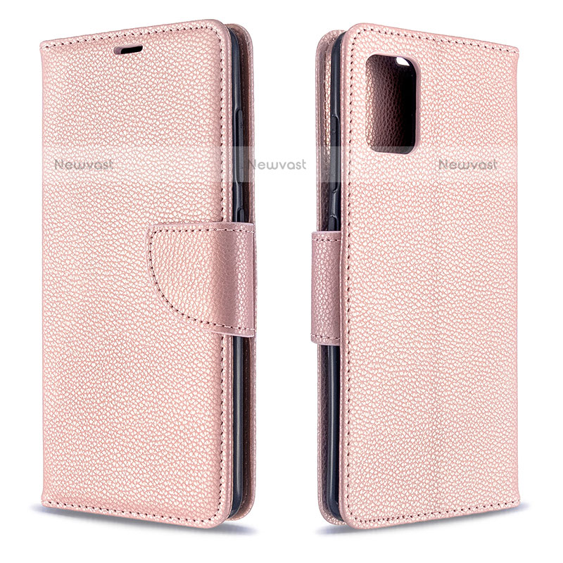 Leather Case Stands Flip Cover Holder B06F for Samsung Galaxy A51 4G Rose Gold