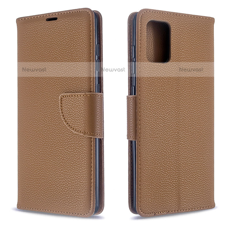 Leather Case Stands Flip Cover Holder B06F for Samsung Galaxy A71 4G A715 Brown