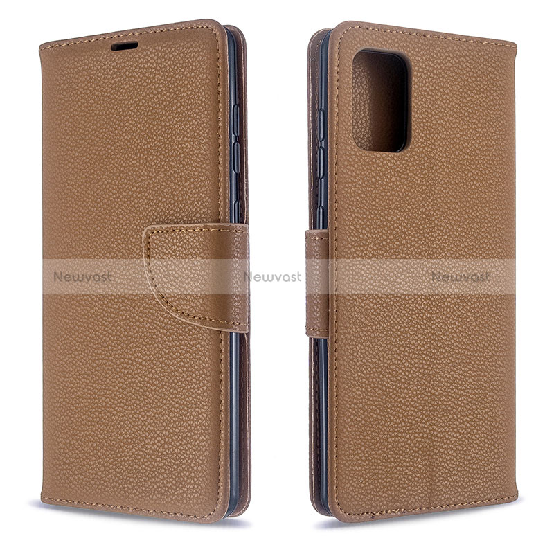 Leather Case Stands Flip Cover Holder B06F for Samsung Galaxy A71 5G Brown