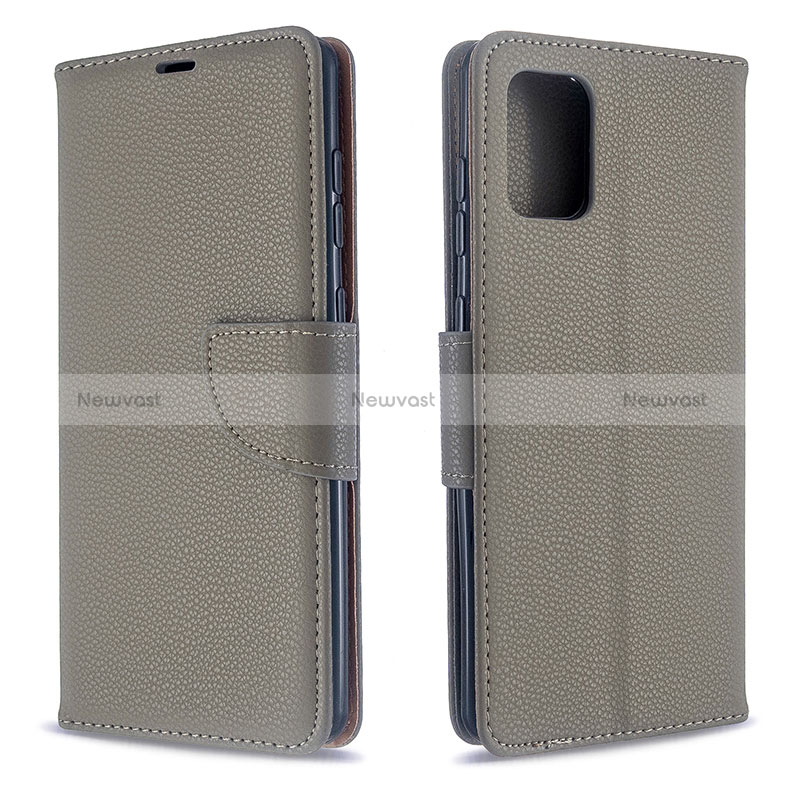 Leather Case Stands Flip Cover Holder B06F for Samsung Galaxy A71 5G Gray