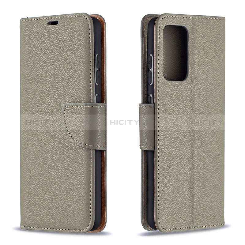 Leather Case Stands Flip Cover Holder B06F for Samsung Galaxy A72 4G Gray