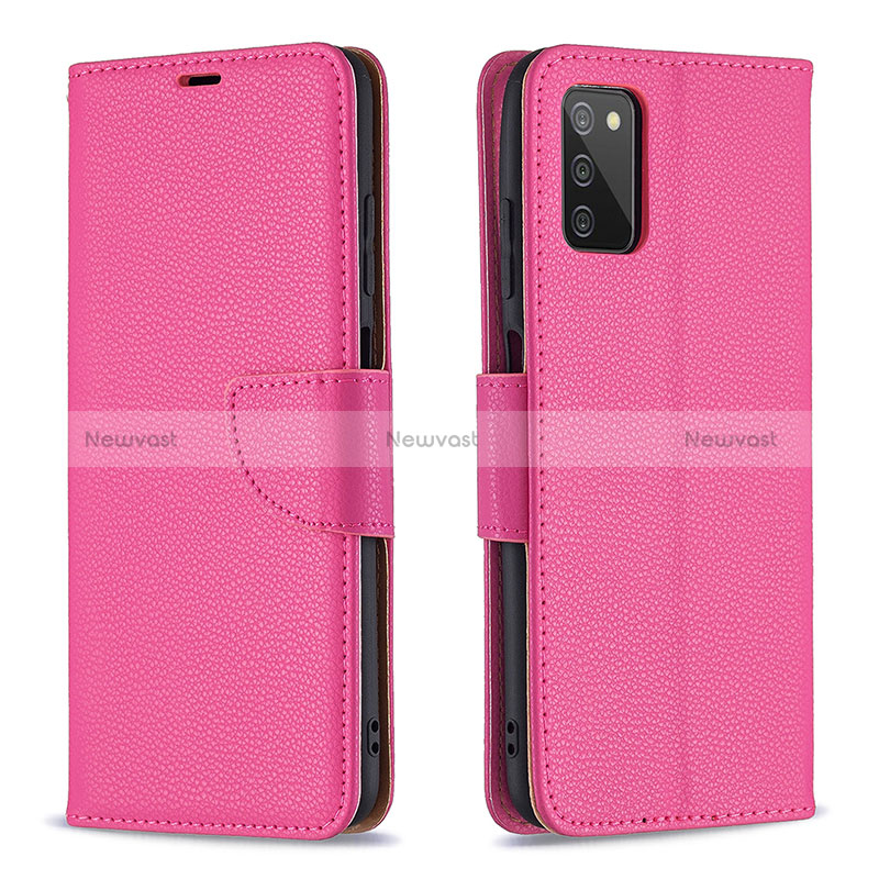 Leather Case Stands Flip Cover Holder B06F for Samsung Galaxy F02S SM-E025F Hot Pink