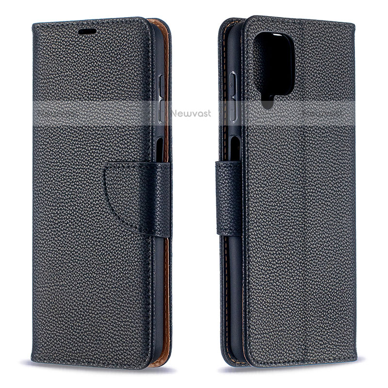 Leather Case Stands Flip Cover Holder B06F for Samsung Galaxy F12 Black