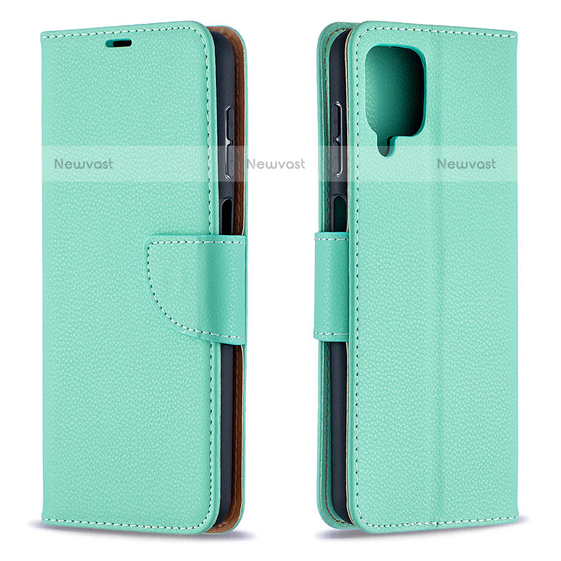Leather Case Stands Flip Cover Holder B06F for Samsung Galaxy F12 Green