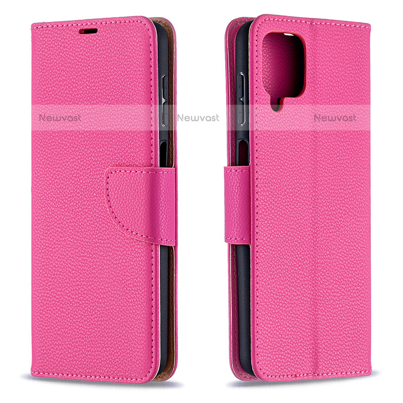 Leather Case Stands Flip Cover Holder B06F for Samsung Galaxy F12 Hot Pink