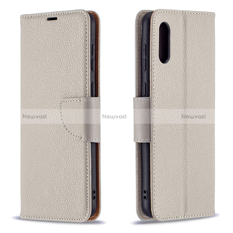 Leather Case Stands Flip Cover Holder B06F for Samsung Galaxy M02 Gray