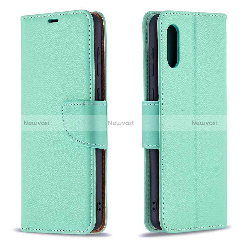 Leather Case Stands Flip Cover Holder B06F for Samsung Galaxy M02 Green