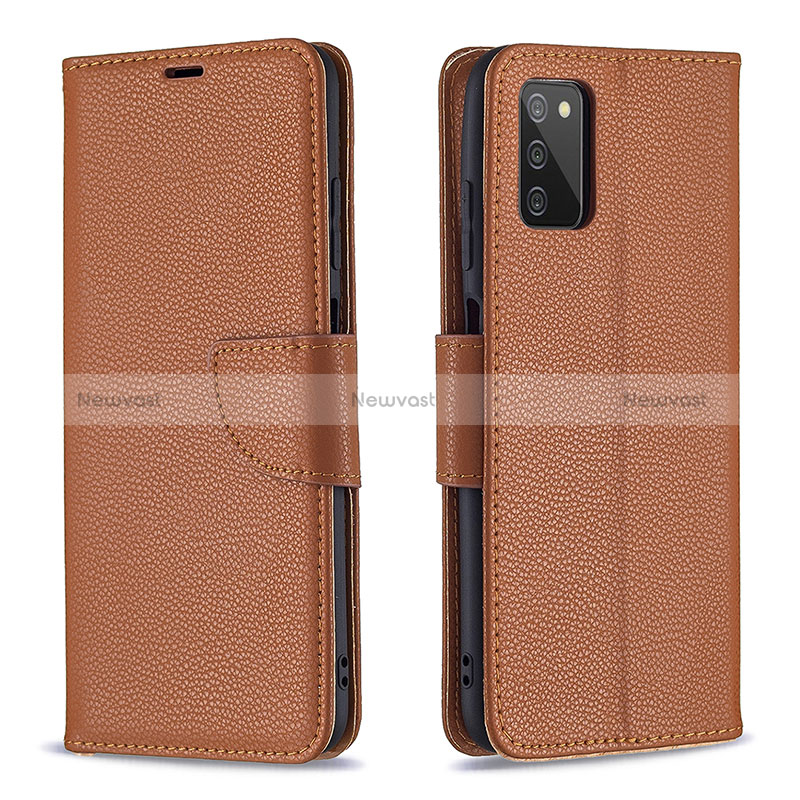 Leather Case Stands Flip Cover Holder B06F for Samsung Galaxy M02s Brown