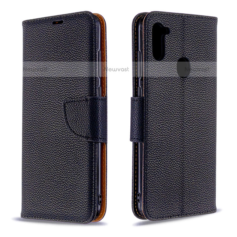 Leather Case Stands Flip Cover Holder B06F for Samsung Galaxy M11 Black