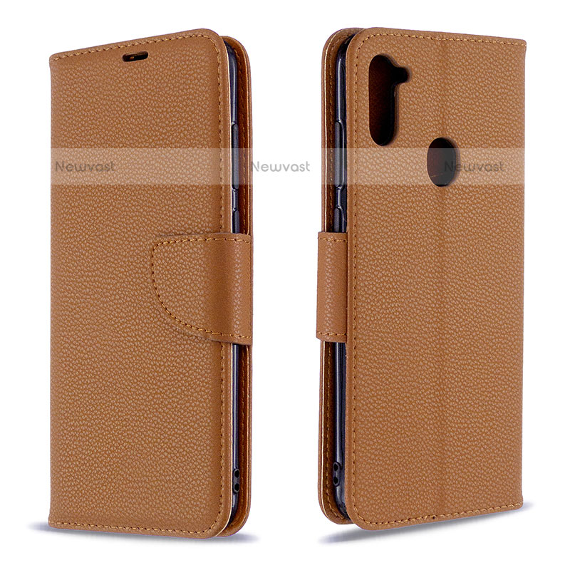 Leather Case Stands Flip Cover Holder B06F for Samsung Galaxy M11 Brown