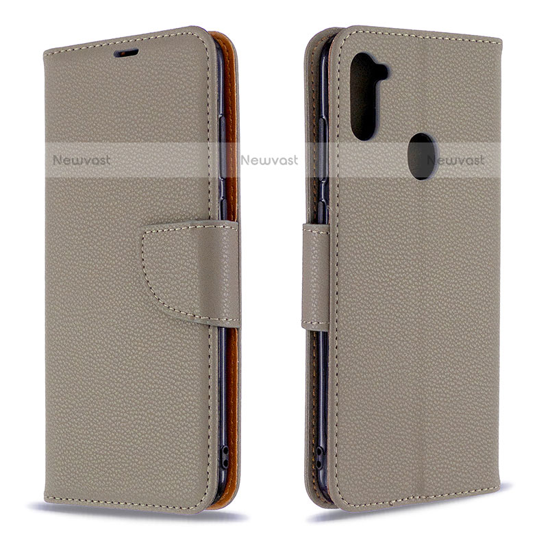 Leather Case Stands Flip Cover Holder B06F for Samsung Galaxy M11 Gray