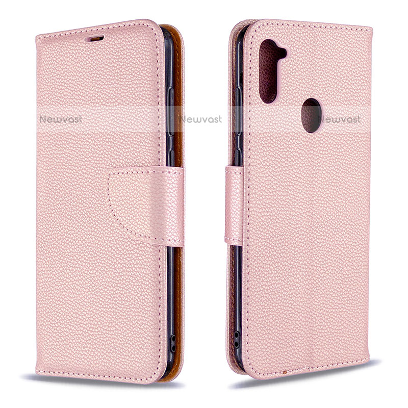 Leather Case Stands Flip Cover Holder B06F for Samsung Galaxy M11 Rose Gold