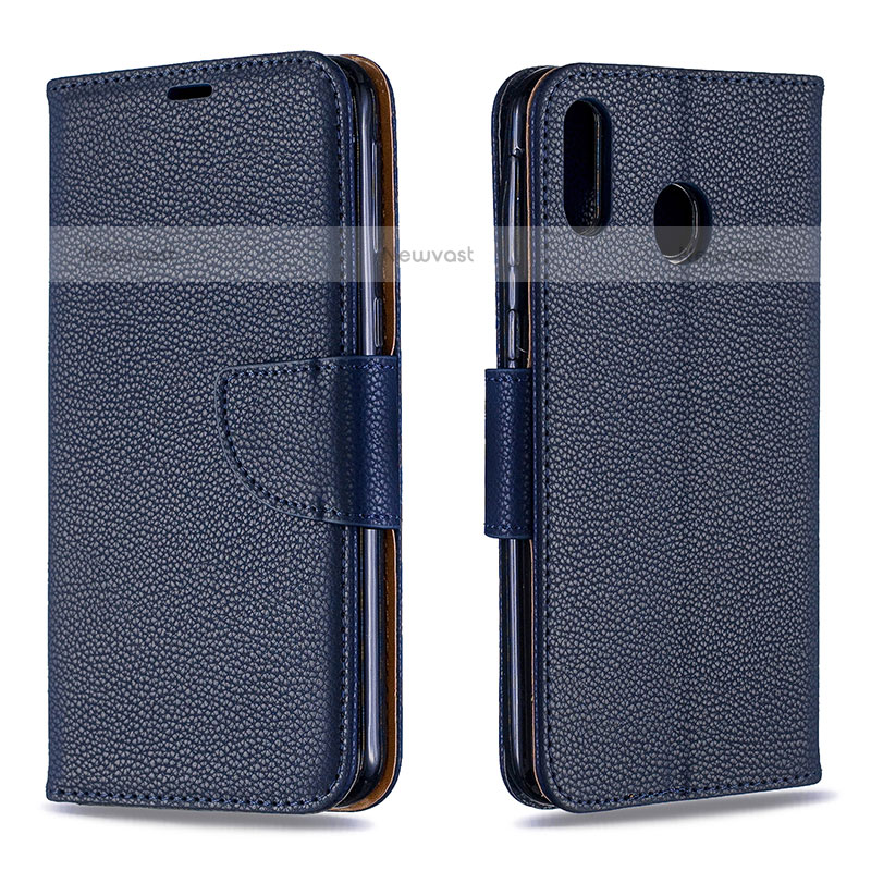 Leather Case Stands Flip Cover Holder B06F for Samsung Galaxy M20 Blue