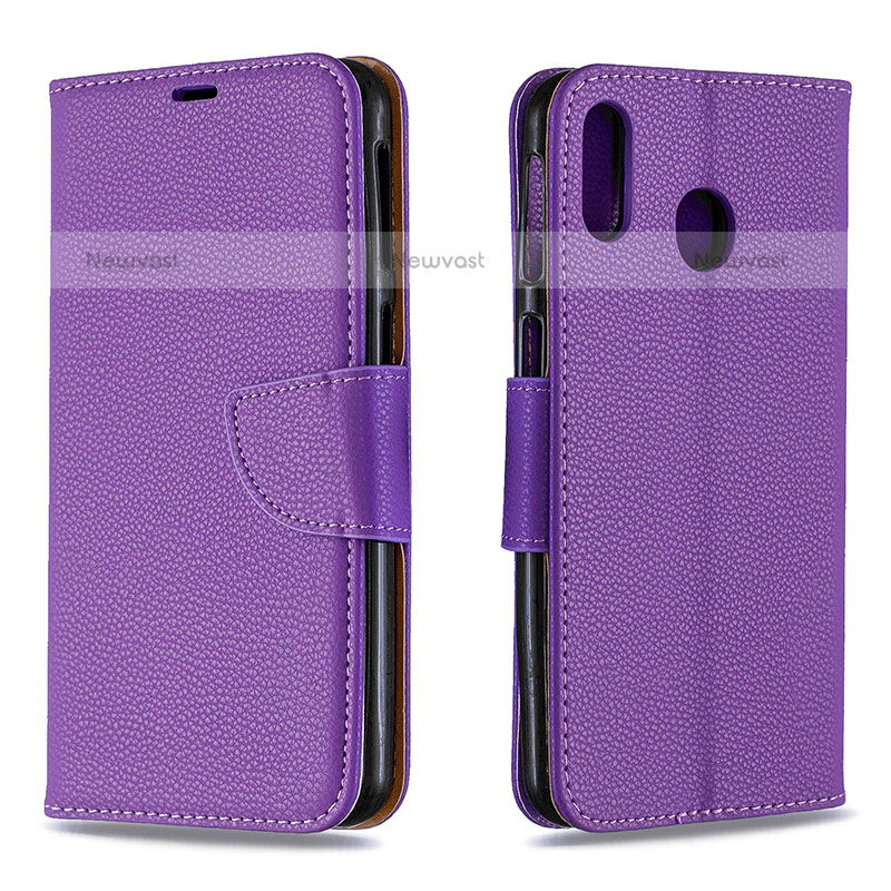 Leather Case Stands Flip Cover Holder B06F for Samsung Galaxy M20 Purple