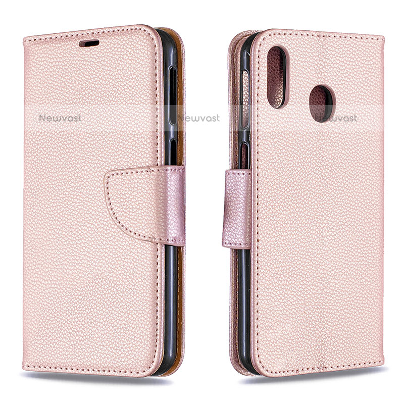 Leather Case Stands Flip Cover Holder B06F for Samsung Galaxy M20 Rose Gold