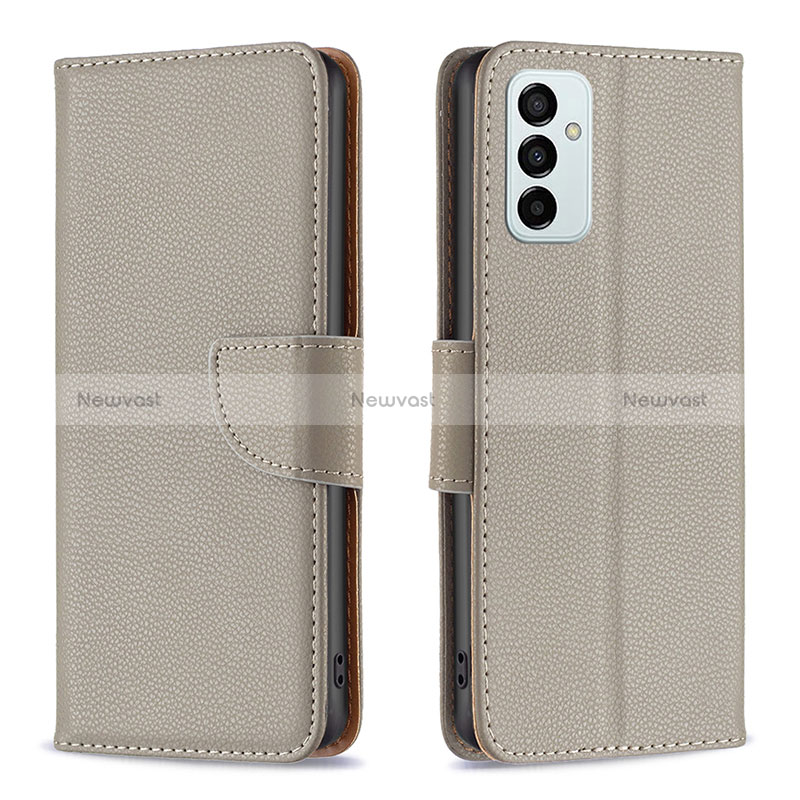 Leather Case Stands Flip Cover Holder B06F for Samsung Galaxy M23 5G Gray