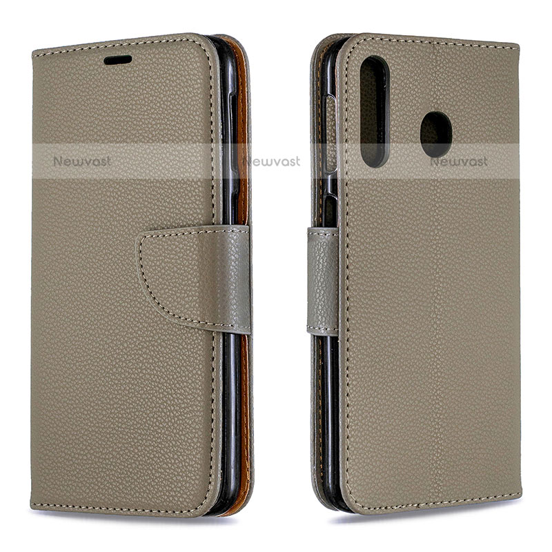 Leather Case Stands Flip Cover Holder B06F for Samsung Galaxy M30 Gray