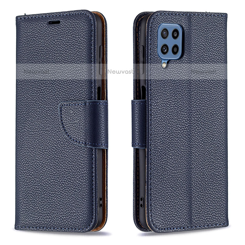 Leather Case Stands Flip Cover Holder B06F for Samsung Galaxy M32 4G Blue