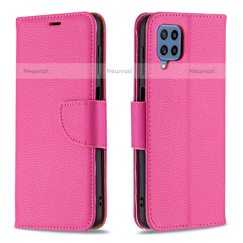 Leather Case Stands Flip Cover Holder B06F for Samsung Galaxy M32 4G Hot Pink