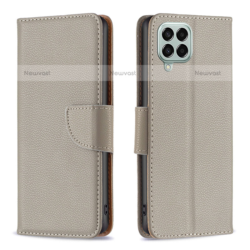 Leather Case Stands Flip Cover Holder B06F for Samsung Galaxy M33 5G Gray