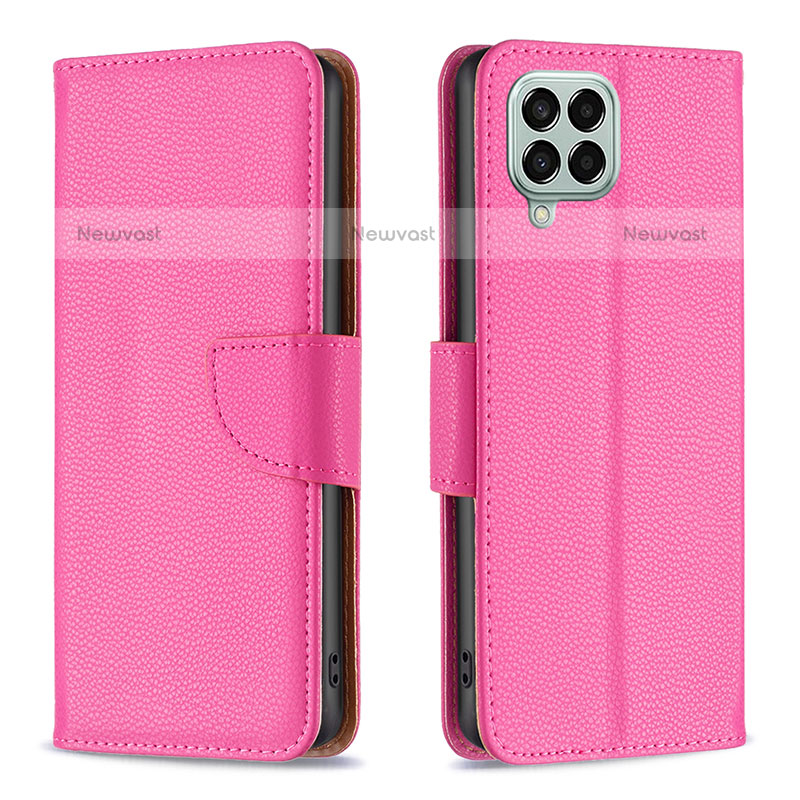 Leather Case Stands Flip Cover Holder B06F for Samsung Galaxy M33 5G Hot Pink