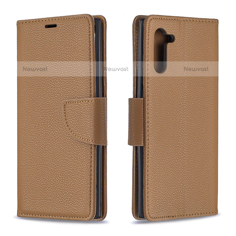 Leather Case Stands Flip Cover Holder B06F for Samsung Galaxy Note 10 5G Brown