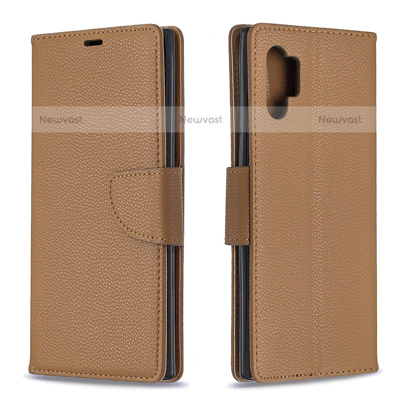 Leather Case Stands Flip Cover Holder B06F for Samsung Galaxy Note 10 Plus 5G Brown