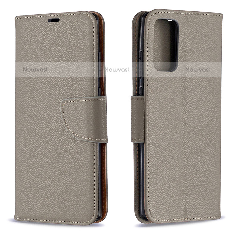 Leather Case Stands Flip Cover Holder B06F for Samsung Galaxy Note 20 5G Gray