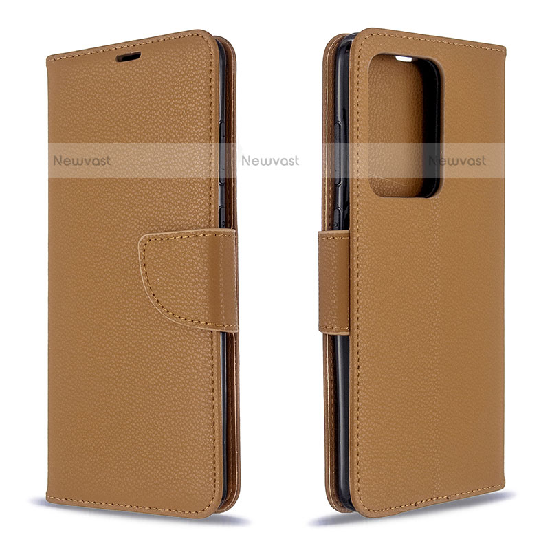 Leather Case Stands Flip Cover Holder B06F for Samsung Galaxy S20 Plus Brown
