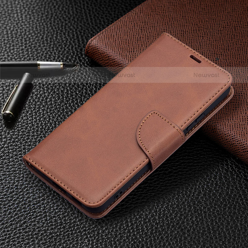 Leather Case Stands Flip Cover Holder B06F for Samsung Galaxy S21 FE 5G Brown