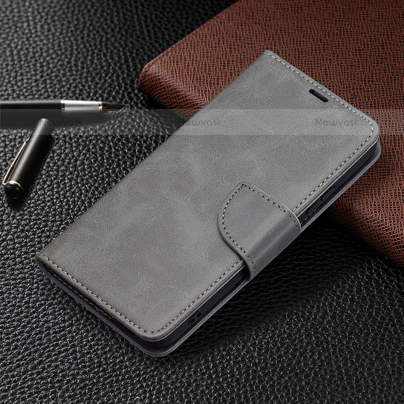 Leather Case Stands Flip Cover Holder B06F for Samsung Galaxy S21 FE 5G Gray