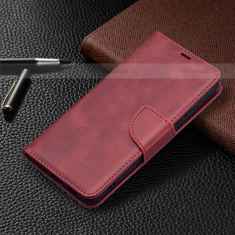 Leather Case Stands Flip Cover Holder B06F for Samsung Galaxy S21 FE 5G Red