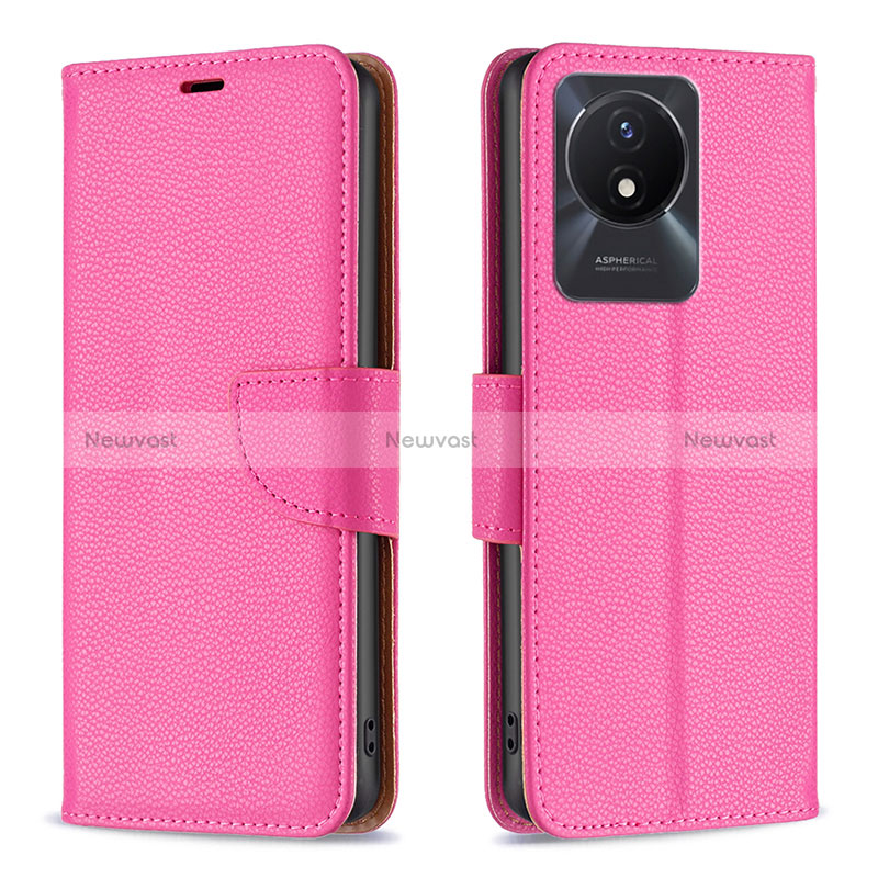 Leather Case Stands Flip Cover Holder B06F for Vivo Y02A Hot Pink